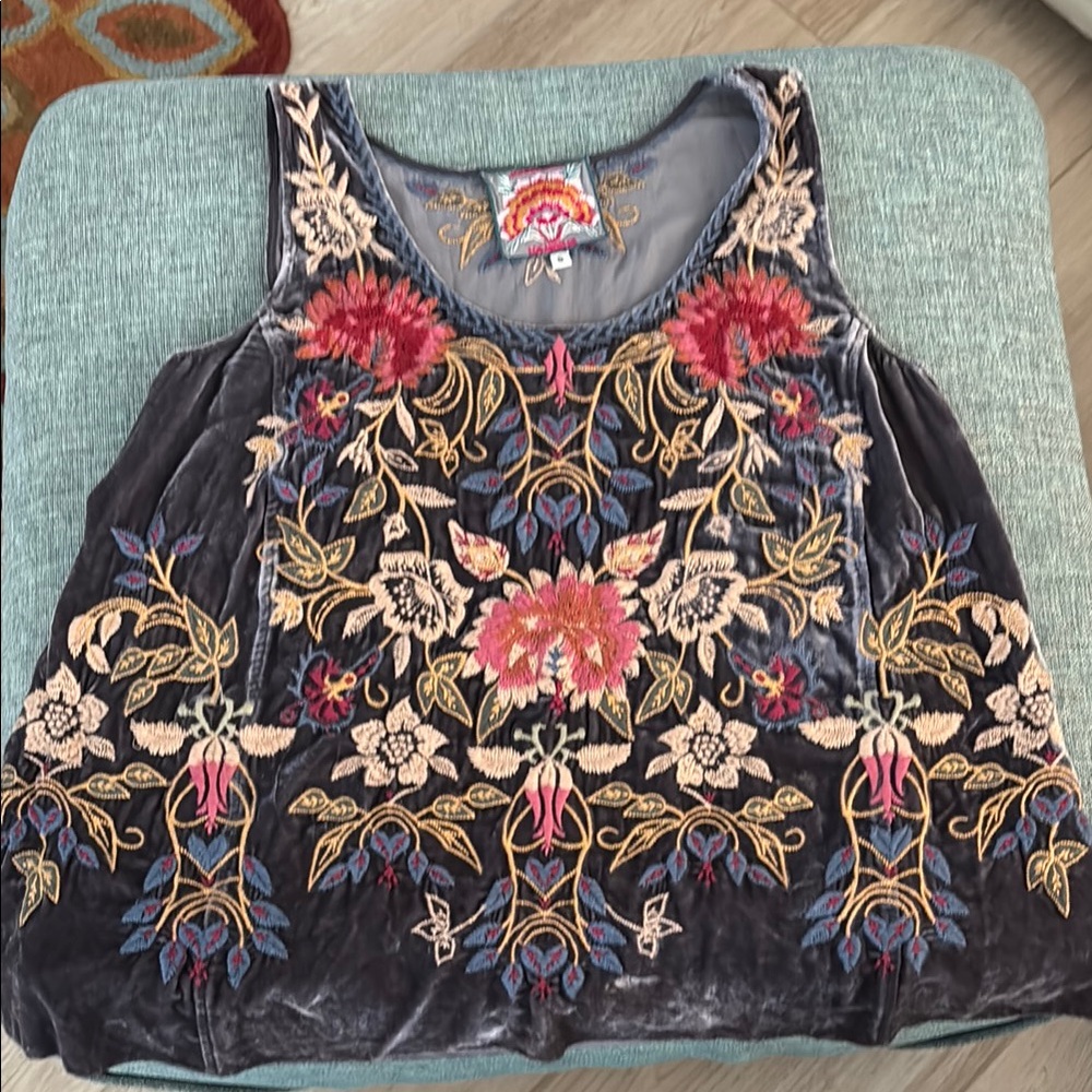 Embroidered Floral Velvet Top